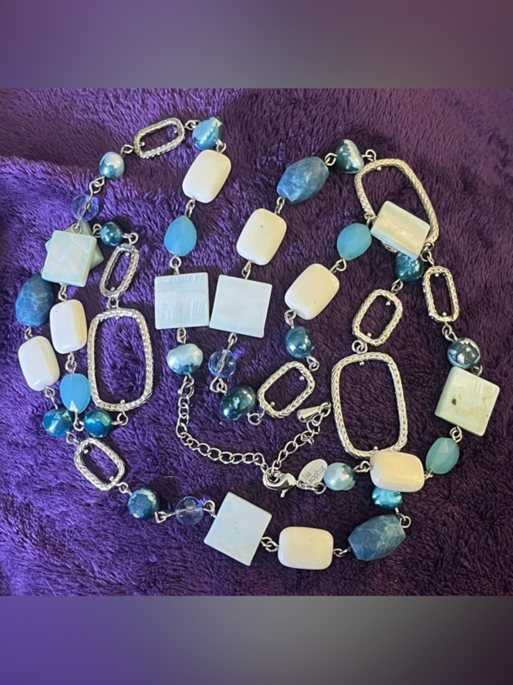 Blue, Silver and White Beaded Statement Necklace - Women Jewelry. NWT.